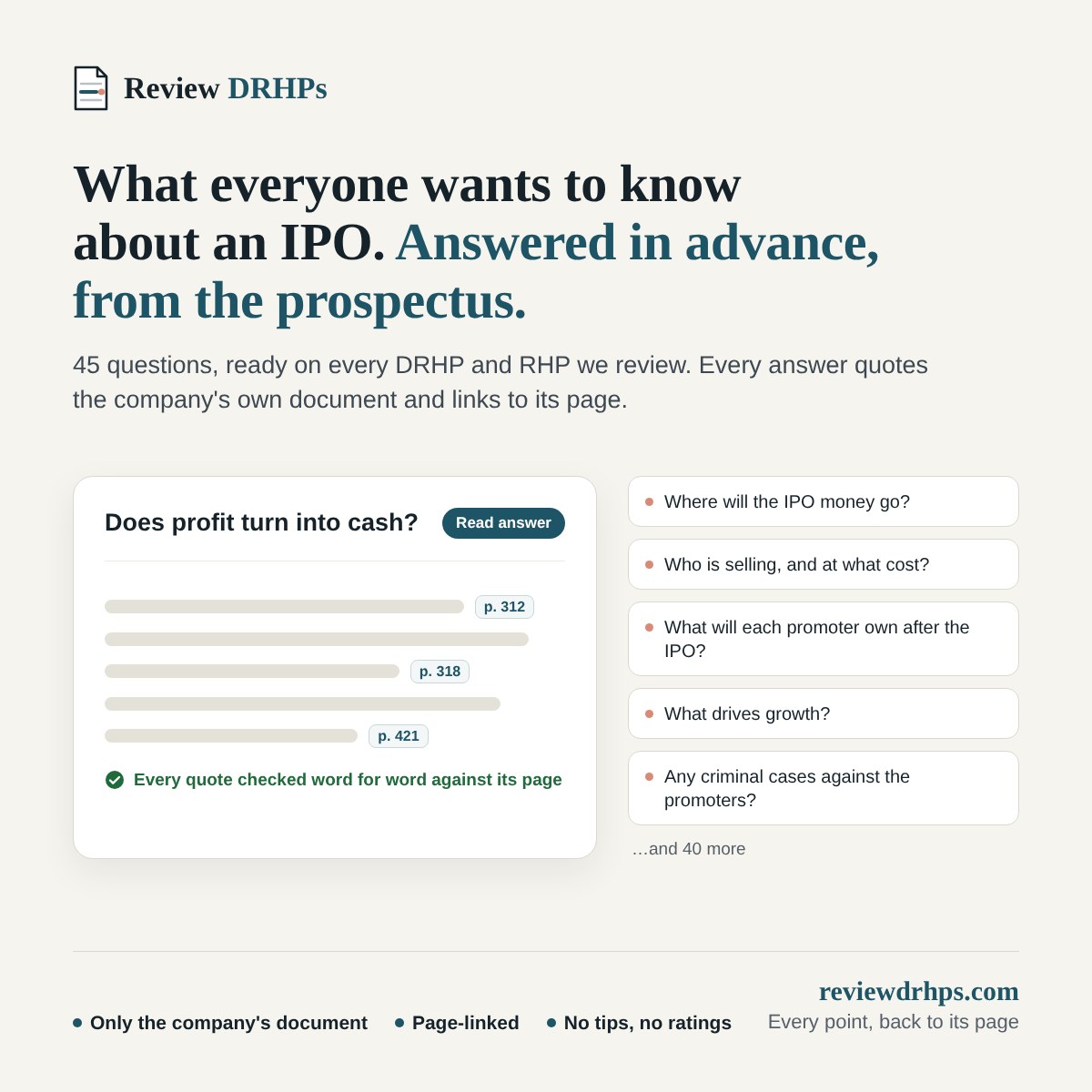 What everyone wants to know about an IPO, answered in advance from the prospectus: questions with their answers and page links.